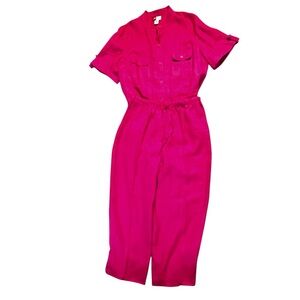 JM Collection Set of Vibrant Pink Linen straight leg pants & button down top